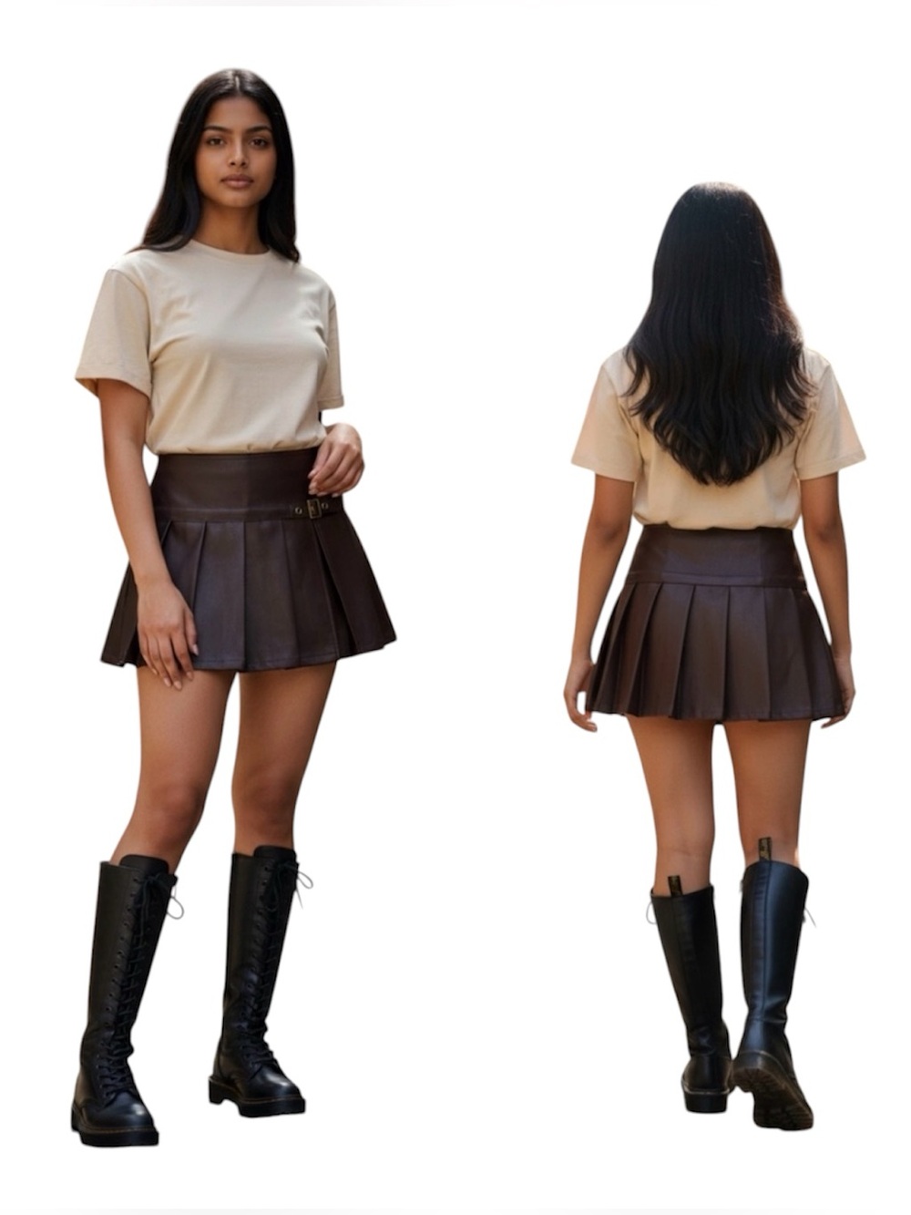 NWT PacSun Brown Burgundy Faux Leather Pleated Skort M Tailored Mini Skort HOCO